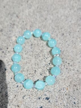 Aqua Beaded Stretch Bracelet with Rhinestone Accent